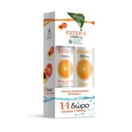 Power Health Promo Ester-C 1000mg με Στέβια 20 αναβράζοντα δισκία & Vitamin C 500mg Πορτοκάλι 20 αναβράζοντα δισκία