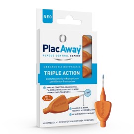 Plac Away Μεσοδόντια Βουρτσάκια Triple Action 0.45 mm IS0 1 Πορτοκαλί 6 τμχ