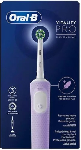 Oral B Vitality Pro Protect X Clean Ηλεκτρική Οδοντόβουρτσα Ενηλίκων Επαναφορτιζόμενη Λιλά 1 Τεμάχιο