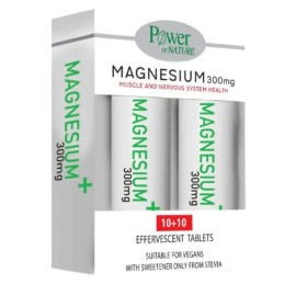 Power of Nature Magnesium 300 mg Συμπλήρωμα Διατροφής με Μαγνήσιο & Β6 και γλυκαντικό Stevia 2 x 10 αναβράζοντα δισκία