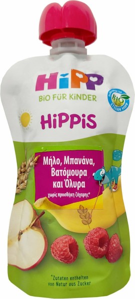 Hipp Hippis Βιολογικός Φρουτοπολτός με Μήλο, Μπανάνα, Βατόμουρα & Δημητριακά 100 g