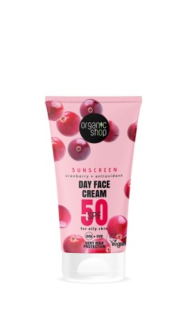 Organic Shop Sunscreen Day Face Cream Cranberry + Antioxidant for Oily Skin SPF50 50 ml