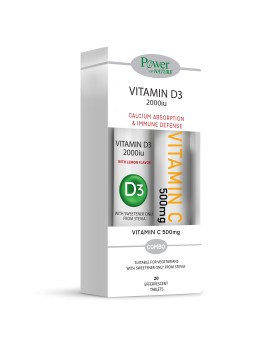 Power of Nature Vitamin D3 2000 IU Stevia 20 eff tabs + Δώρο Vitamin C 500 mg 20 eff tabs