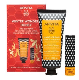 Apivita Winter Wonders Honey Hand & Lip Repair Κρέμα Χεριών με Υαλουρονικό Οξύ & Μέλι 50 ml + Lip Care Μέλι 4.4 gr